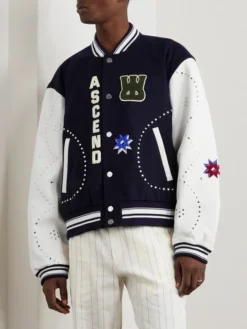 Don Toliver Milwaukee Wales Bonner Blue Wool-Blend and White Leather Letterman Varsity Jacket