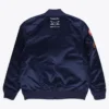 F1 Max Verstappen Racing Mitchell & Ness Karting Bomber Blue Satin Jacket back view