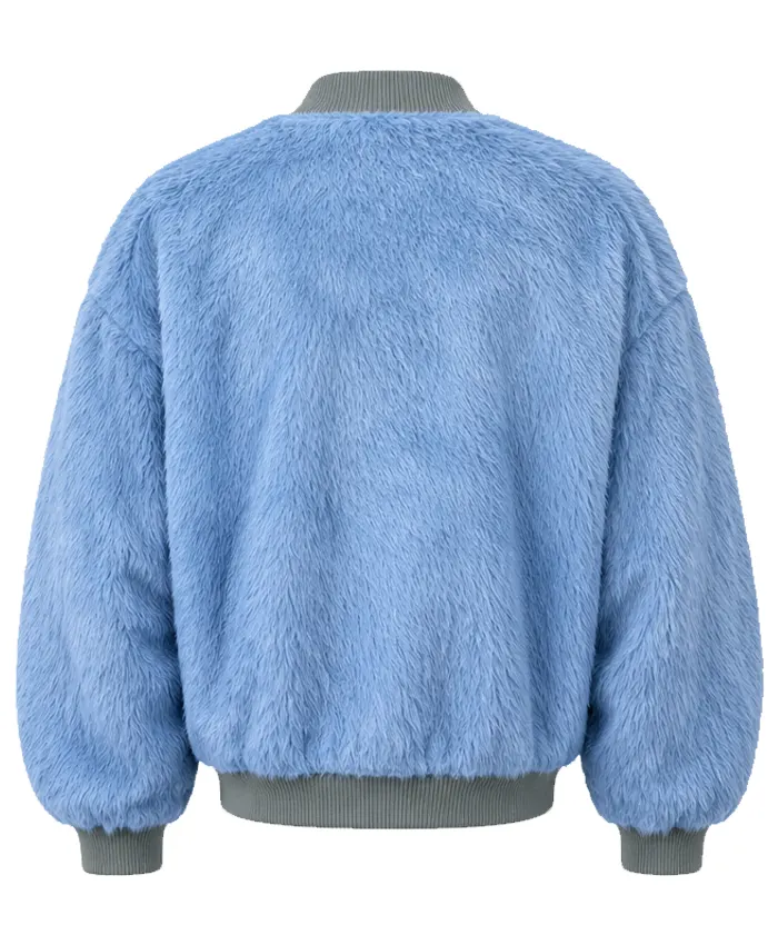 FAT JOE Set Of Keys Video Blue Fur Bomber Jacket Back