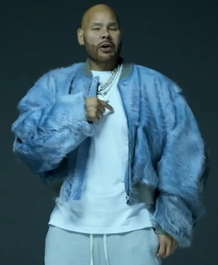 FAT JOE Set Of Keys Video Blue Fur Bomber Jacket