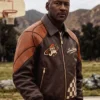 Fan Made Space Jam × Louis Vuitton Men's Brown Leather Bomber Jacket For Sale