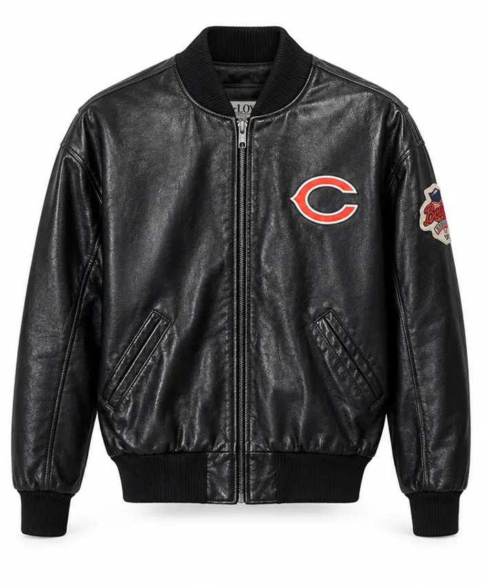 Genuine NFL Super Bowl XX Chicago Bears Black Leather Bomber Jacket