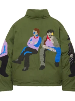 Grab KidSuper Subway Car Patchwork Green Satin Puffer Jacket back view