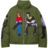 Grab KidSuper Subway Car Satin Patchwork Green Puffer Jacket front view