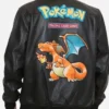 Grab Pokemon 2026 Fire Dragon Black Bomber Leather Jacket back view