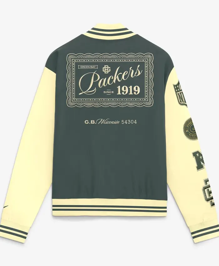 Green Bay Packers Nike 2026 Rivalries Letterman Varsity Jacket Back