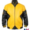 Halloween Marvel X Men Mutant Yellow And Black Bomber Leather Jacket front view