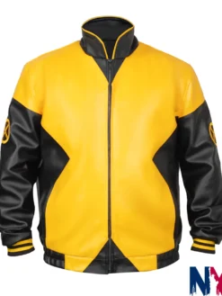 Halloween Marvel X Men Mutant Yellow And Black Bomber Leather Jacket front view