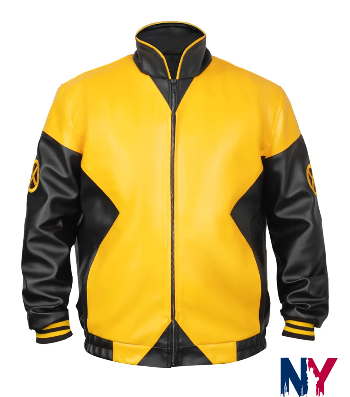 Halloween Marvel X Men Mutant Yellow And Black Bomber Leather Jacket front view