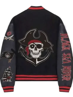 Halloween Pirate Sea Rider Letterman Varsity Black Jacket Back