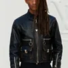 Jaden Smith Louis Vuitton Spring-Summer Paris Fashion Week 2027 Black Leather Jacket front view
