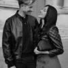 Kevin De Bruyne and his wife Michele Louis Vuitton Show Black Leather Jacket For Sale