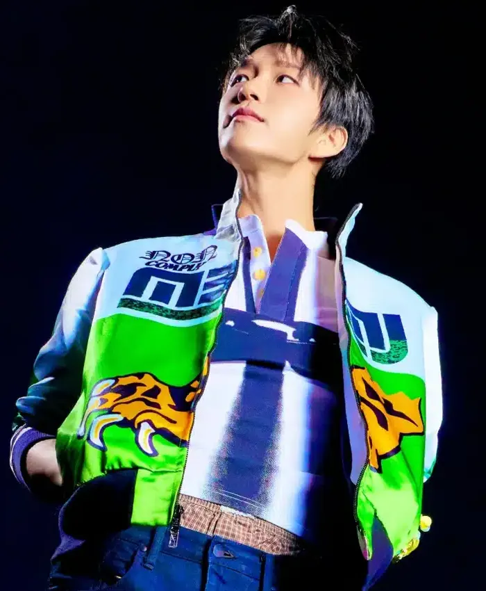 Kim Dae-young NCT Wish I Spy Music Video Jaehee Satin Varsity Bomber Jacket front view
