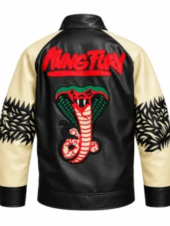 Kung Fury Cobra Logo Leather Jacket Back