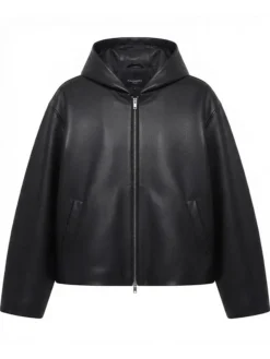 LISA x Von Dutch Hollywood Black Hooded Leather Bomber Jacket