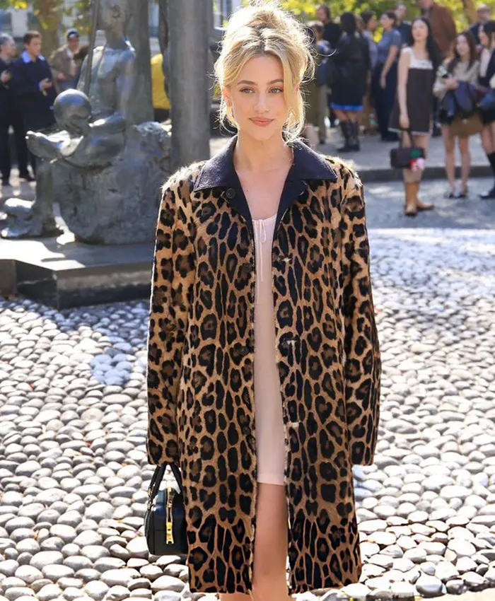 Lili Reinhart Miu Miu PFW Show Leopard Long Coat For Sale
