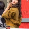 Lisa-Greets-Fans-Outside-NRJ-Radio-studio-Mustard-Cropped-Jacket-Back