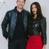 Louis Vuitton Show Kevin De Bruyne and his wife Michele Black Leather Jacket