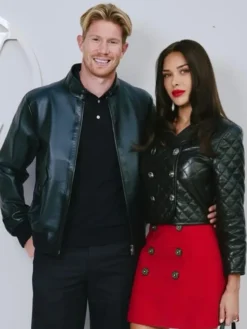 Louis Vuitton Show Kevin De Bruyne and his wife Michele Black Leather Jacket