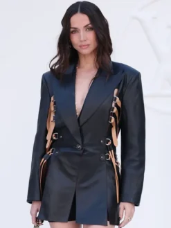 Louis Vuitton Show at PFW Ana de Armas Black Leather Blazer