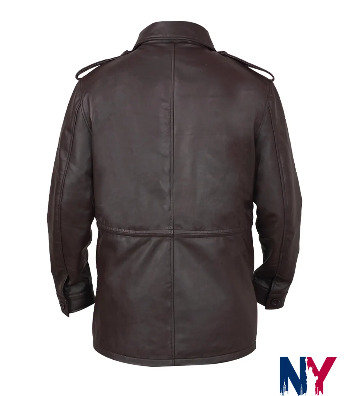 M65 Field Full-Snap and Zipper Real Leather Brown Bomber Jacket back view