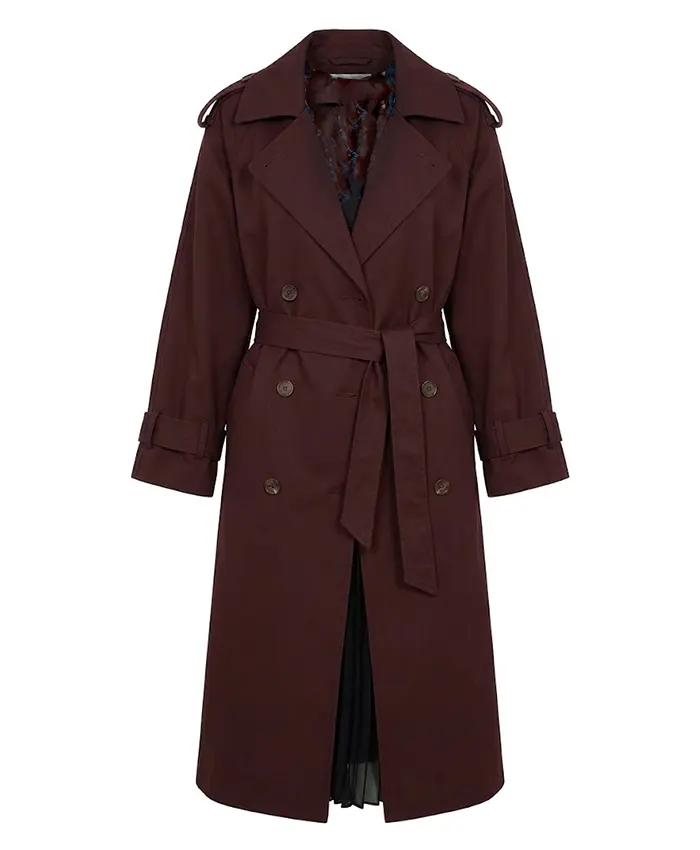 Mabel-Mora-TV-Series-Only-Murders-in-the-Building-2026-Selena-Gomez-Burgundy-Cotton-Trench-Coat