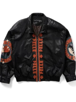 Marc Buchanan Pelle Pelle Vintage 1993 Black-Orange Leather Bomber Jacket front view