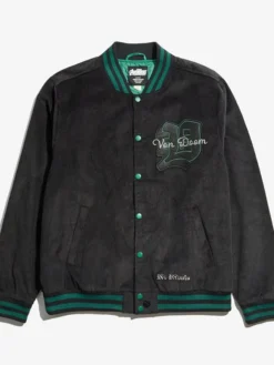 Marvel Doctor Doom Black Lightweight Corduroy Letterman Varsity Jacket front view