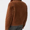 Men's Brown Suede Leather & Shearling Collar Quilted Blouson Jacket back view