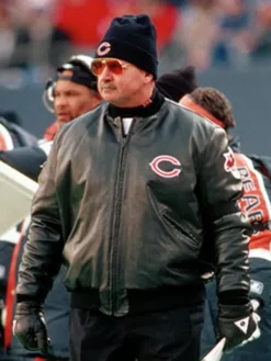 Mike Ditka Chicago Bears Black Leather Bomber Jacket