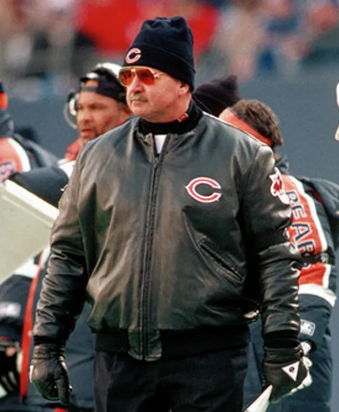 Mike Ditka Chicago Bears Black Leather Bomber Jacket