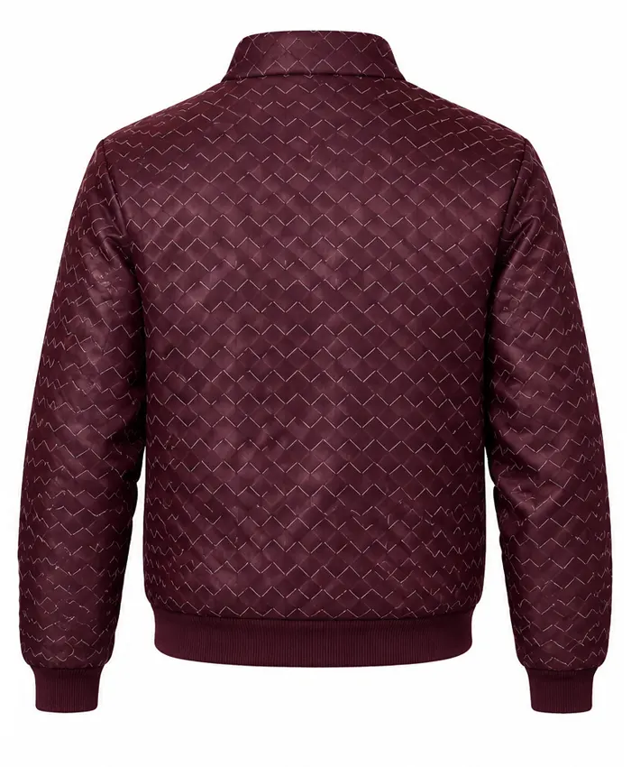 Monica Burgundy Crocodile Style Leather Bomber Jacket Back