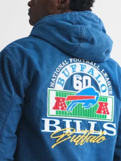 NFL Buffalo Bills Abercrombie Fitch Workwear Hooded Bomber Jacket Back