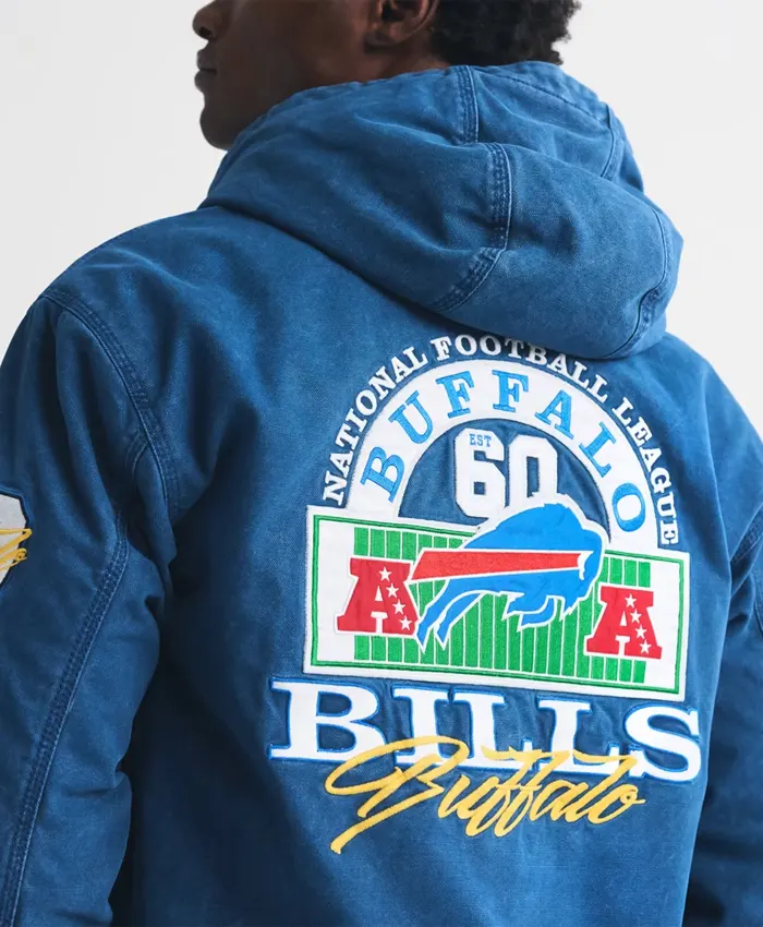 NFL Buffalo Bills Abercrombie Fitch Workwear Hooded Bomber Jacket Back