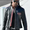 NFL Buffalo Bills Max Hairston Arrival Black Cafe Racer Moto Leather Jacket front view