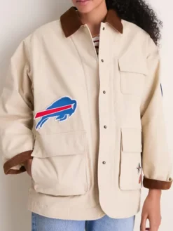 NFL Buffalo Bills Tuckernuck Women's Full-Snap Varsity Barn Jacket Stone