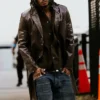 NFL Cleveland Browns Grant Delpit Arrival Distressed Brown Leather Trench Coat front view