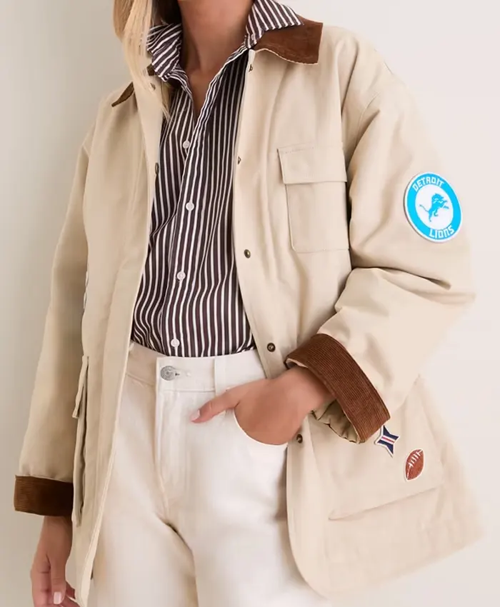 NFL Detroit Lions Tuckernuck Women's Full-Snap Varsity Barn Jacket Stone