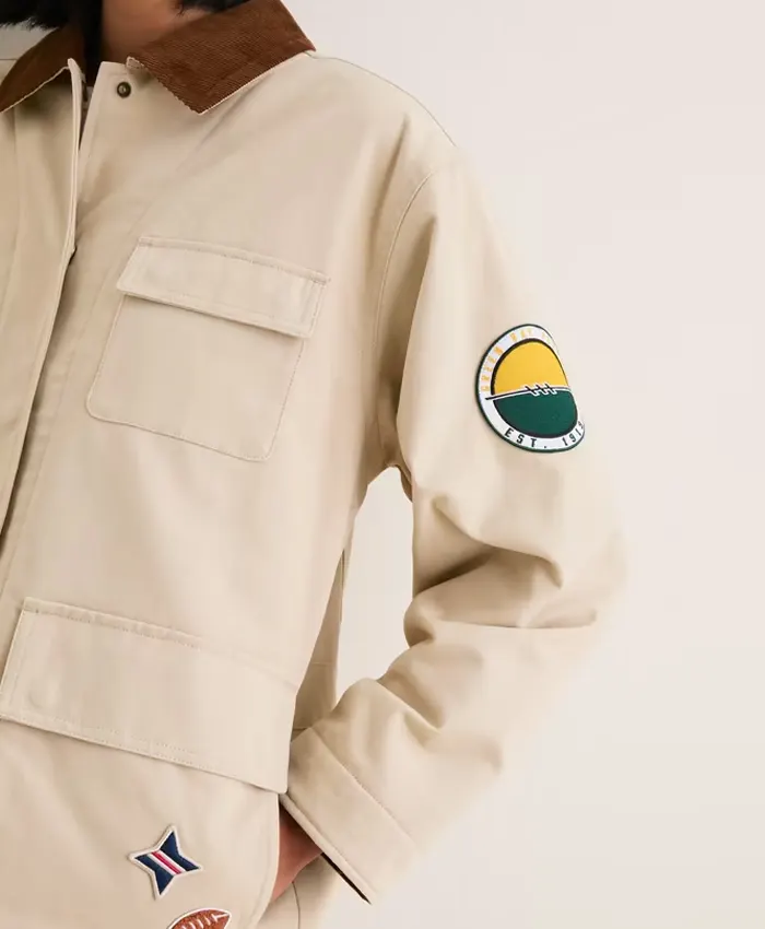 NFL Green Bay Packers Tuckernuck Women's Full-Snap Varsity Barn Jacket Stone