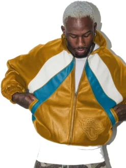 NFL Jacksonville Jaguars x Jeff Hamilton x Beautifully Said Kru Leather Track Jacket For Men