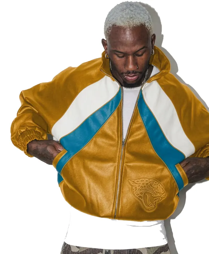 NFL Jacksonville Jaguars x Jeff Hamilton x Beautifully Said Kru Leather Track Jacket For Men