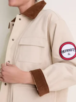 NFL New England Patriots Tuckernuck Women's Full-Snap Varsity Barn Jacket Stone