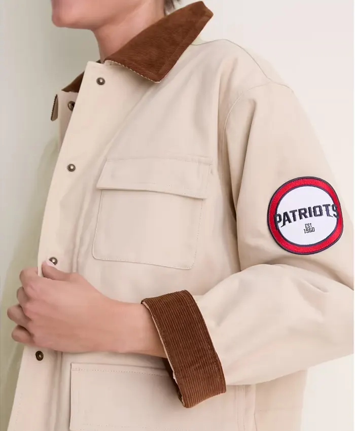 NFL New England Patriots Tuckernuck Women's Full-Snap Varsity Barn Jacket Stone