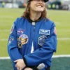 NFL Philadelphia Eagles NASA Astronaut Christina Koch Blue Flight Cotton Bomber Jacket front view