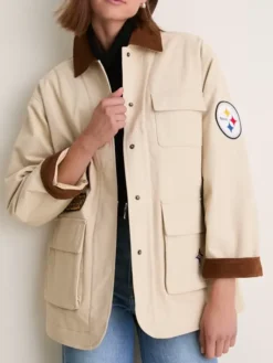 NFL Pittsburgh Steelers Tuckernuck Women's Full-Snap Varsity Barn Jacket Stone