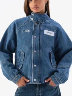 NFL Seattle Seahawks x Off Season Oversized Blue Denim Jacket For Women's