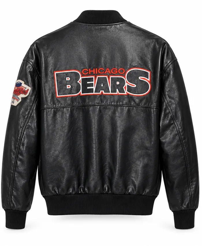 NFL Super Bowl XX Chicago Bears Black Leather Bomber Jacket For Sale