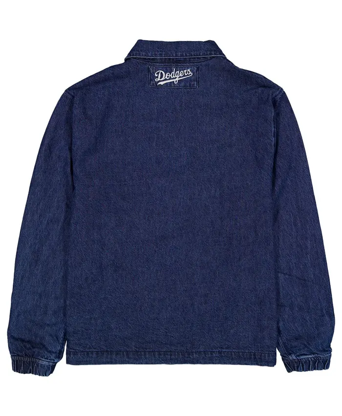 New Era Dodgers Blue Denim Coaches Jacket Back