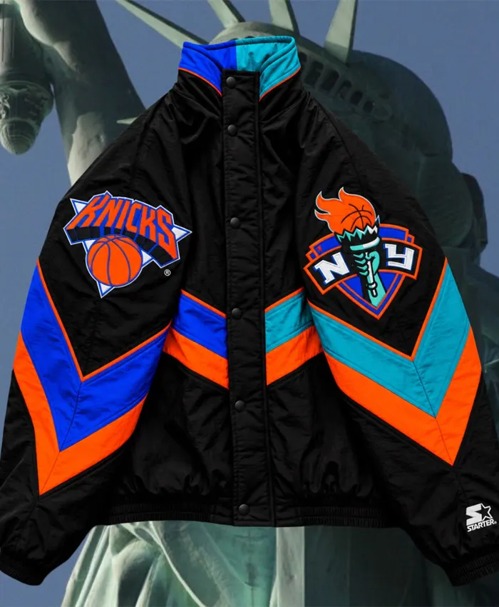 New York Knicks New York Liberty Black Blue Orange Vintage Jacket
