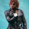 Nigerian Afrobeats Singer-Songwriter Ayo Maff Dealer Black Leather Biker Jacket front view